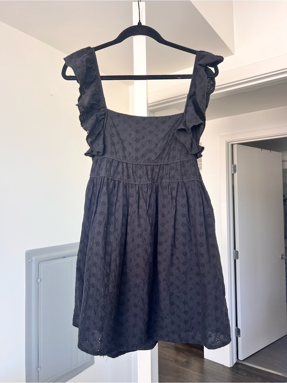 Forever 21 Ruffle Sleeve Cotton Eyelet Mini Dress Black Size Small